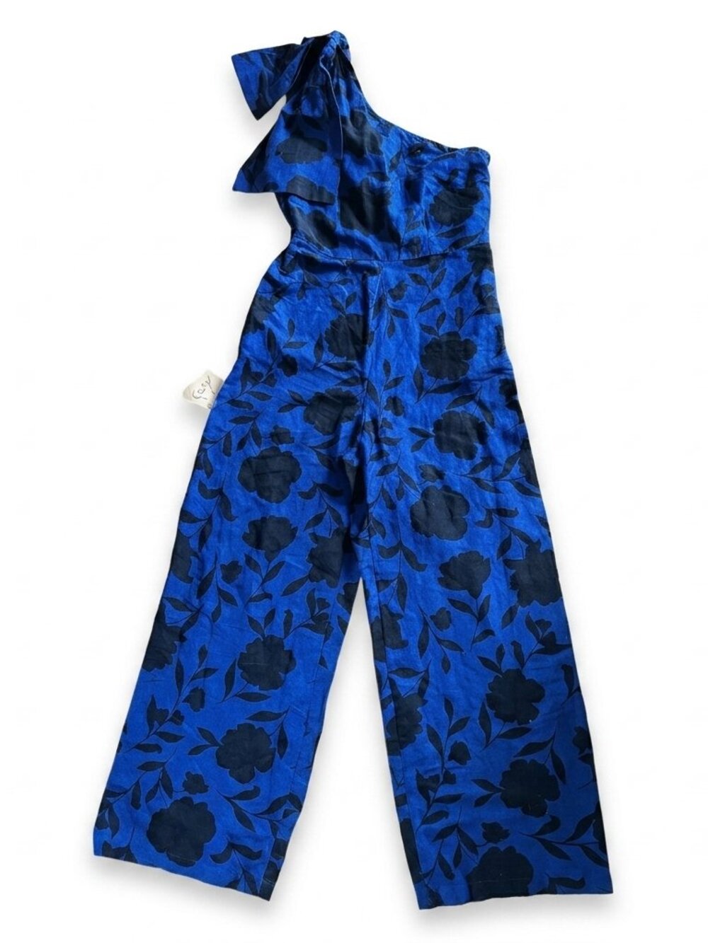 Kate Spade Women's Jumpsuit Rose One Shoulder Bow Tie Wide Leg Blue/Black NWT